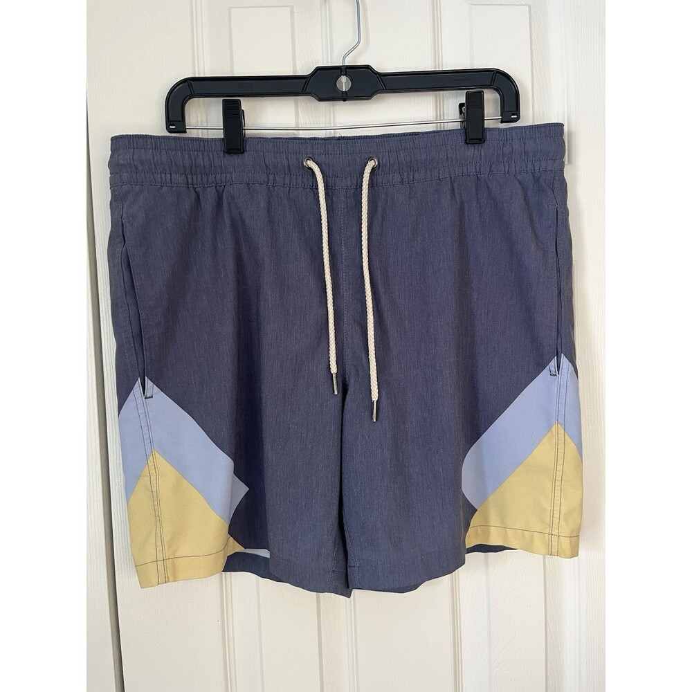 Fair Harbor Shorts Mens Medium Blue Lined Swim Trunks Stretch Colorblock Striped
